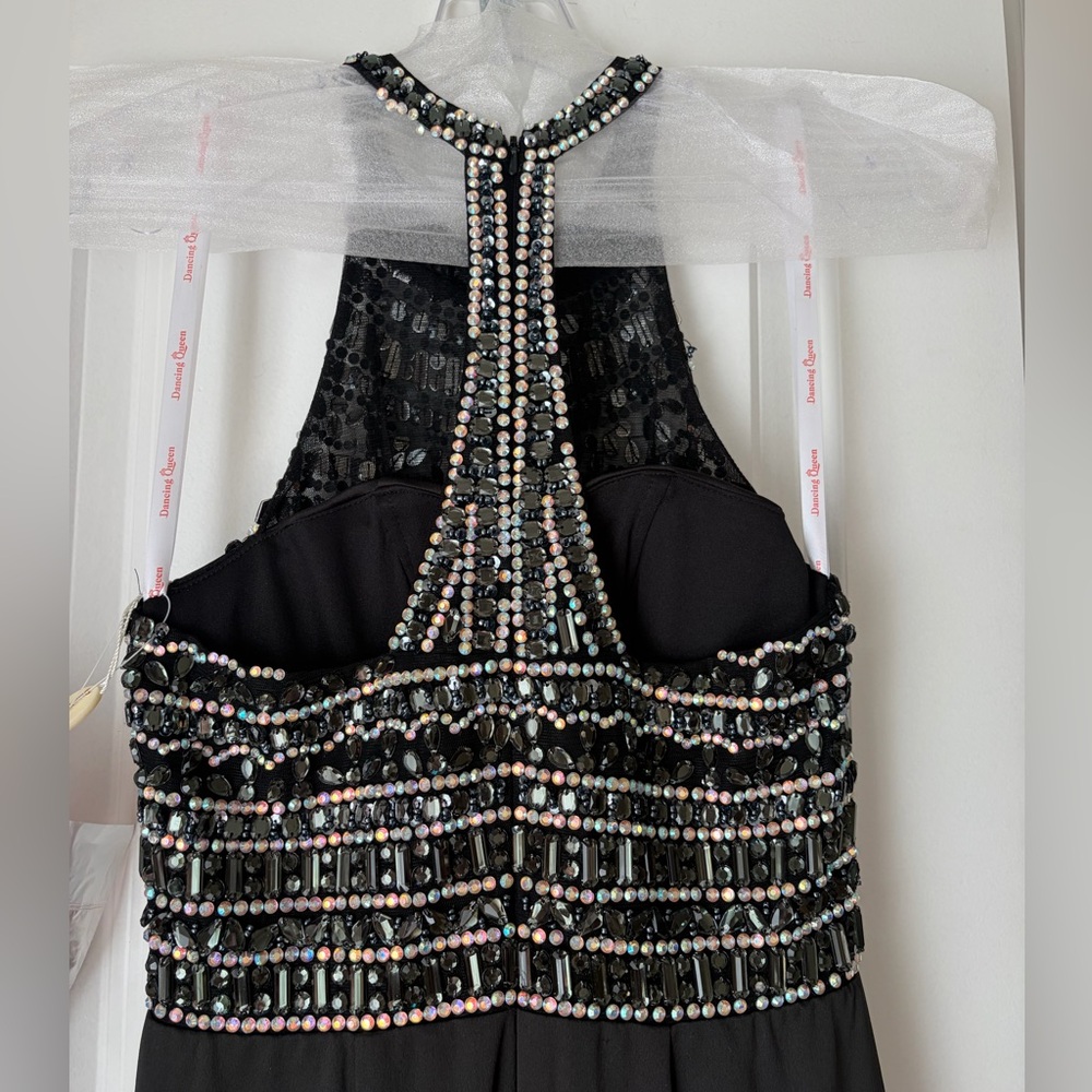 Black Beaded Halter Prom Gown - Picture 5 of 8